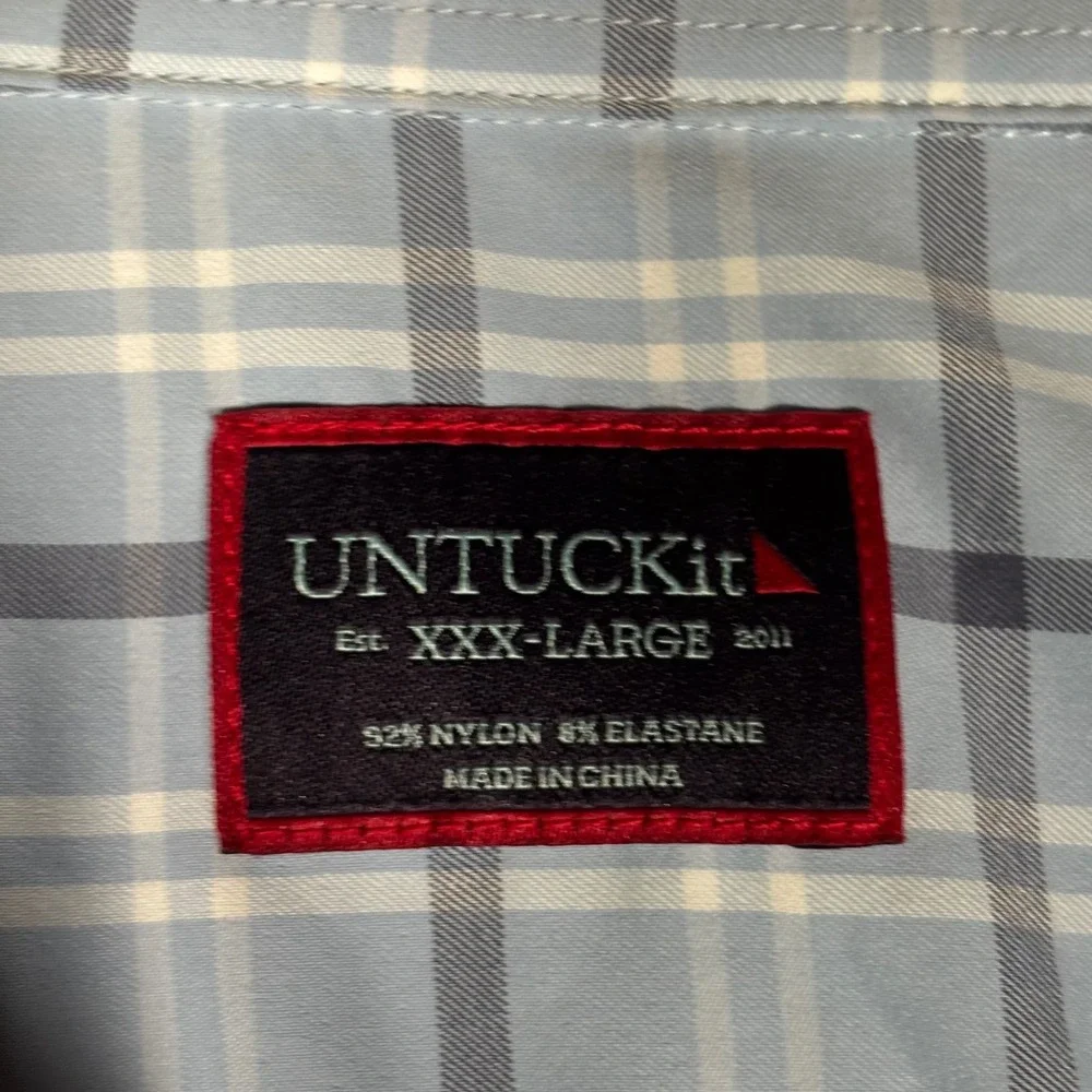 UNTUCKit Torgiano Shirt Men 3XL Blue Plaid Performance Stretch Button Down 40577
